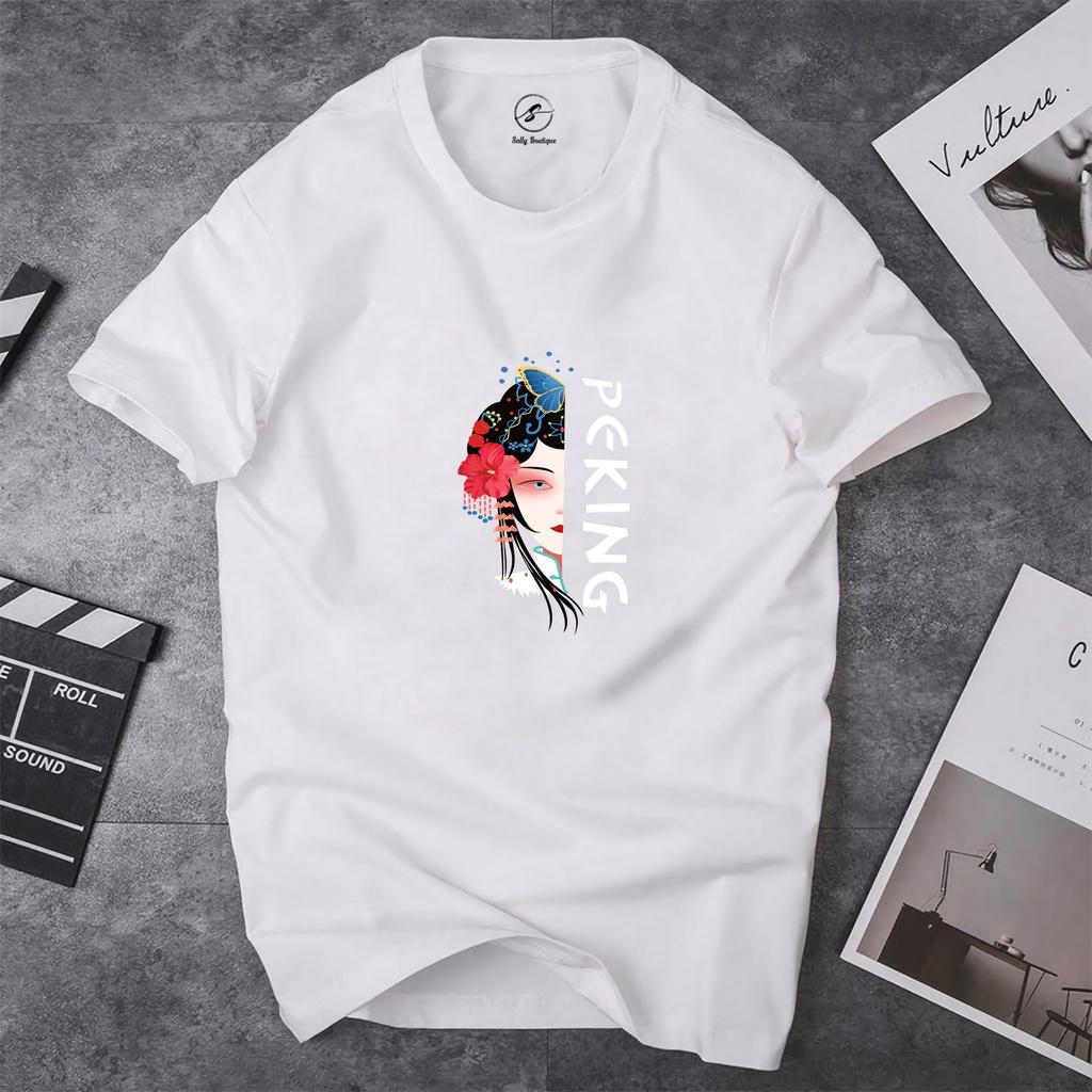 Áo Thun Nữ In Chữ Peking Vải Cotton Dày Dặn Co Giãn Tốt Form Xuông Mặc Thoải Mái-ST001 Sally Boutique
