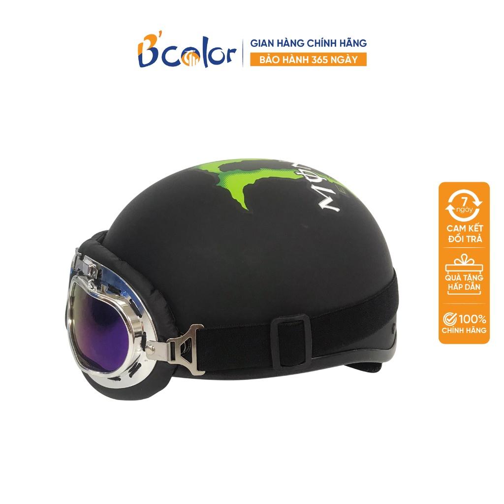 Mũ Bảo Hiểm B'color Loại Nửa Đầu Màu Đen Nhám Họa Tiết Monster Kèm Kính Thời Trang