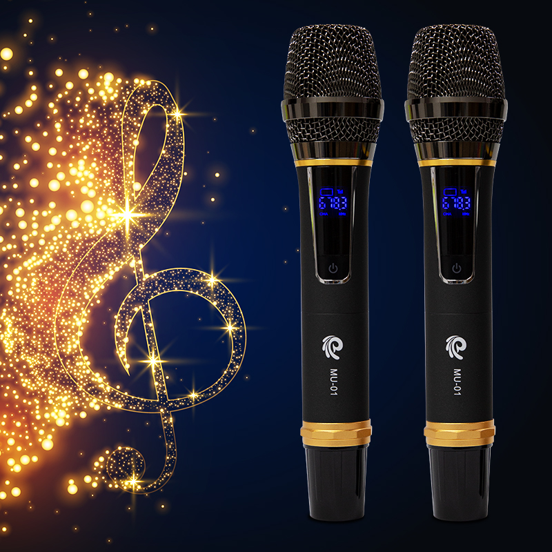 Trọn Bộ 2 Micro Hợp Kim Sang Trọng, Màu Xám Model MU01, Hát Karaoke Cựa Hay, Cực Nhẹ, Dễ Dàng Sử Dụng Cùng Với Đầu Thu Mini - Chính Hãng