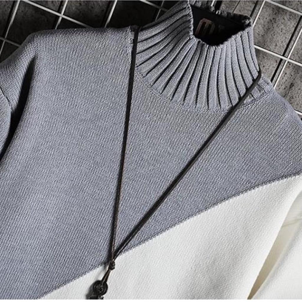 Áo len nam cổ lửng hoạ tiết chéo thân phong cách hàn quốc dày dặn sợi len chính phẩm 3 màu