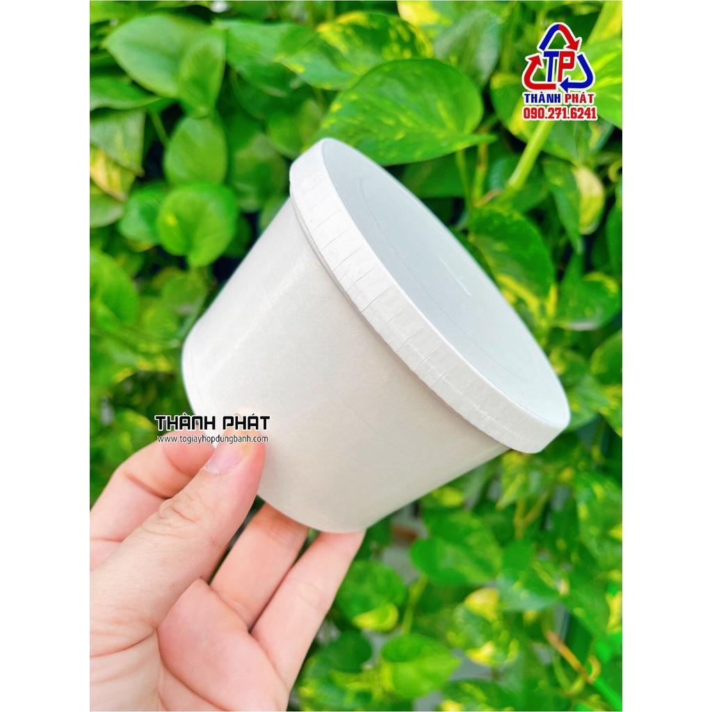 50 Tô giấy trắng 400ml kèm nắp giấy đựng chè, cháo, canh, bánh
