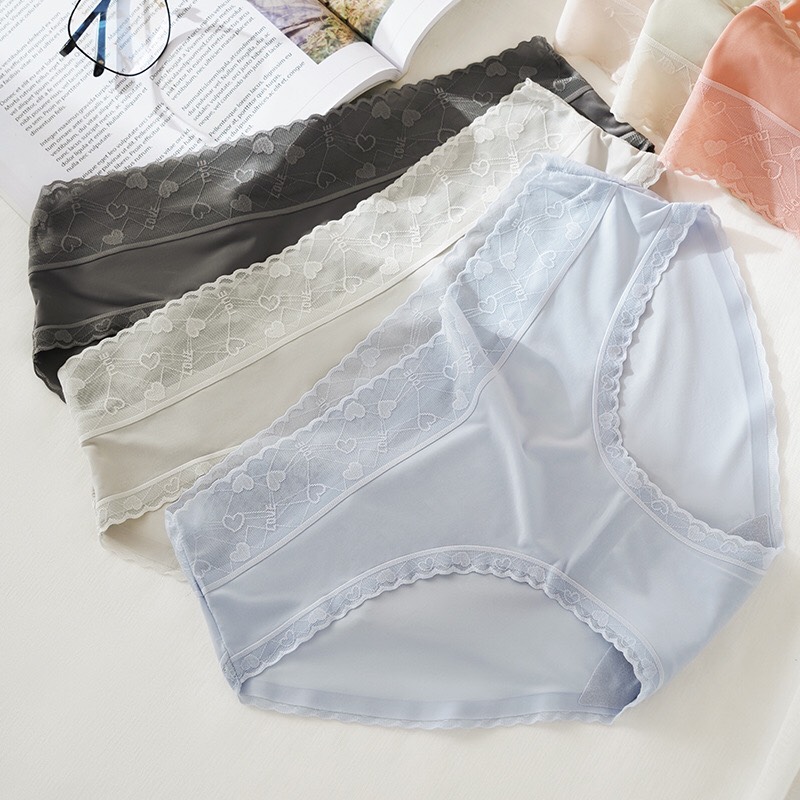 Quần Lót Cotton Cạp Ren Họa Tiết Tim FLQ43