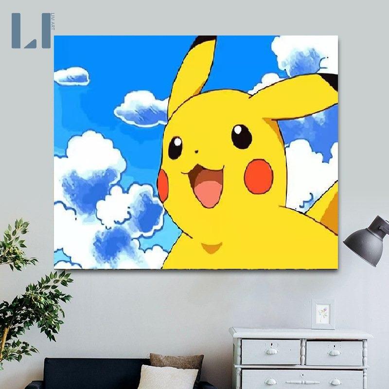 Tranh sơn dầu số hoá có khung LIM Art -Tranh tô màu theo số Pikachu, Pokemon