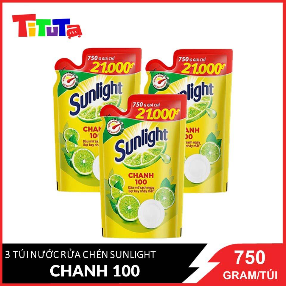 COMBO 3 Túi Nước rửa chén Sunlight Chanh 100 Túi 750gx3