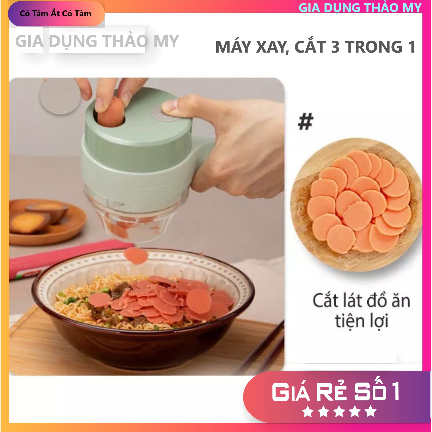 Máy thái lát rau củ kiêm xay hành tỏi thực phẩm 3 trong 1