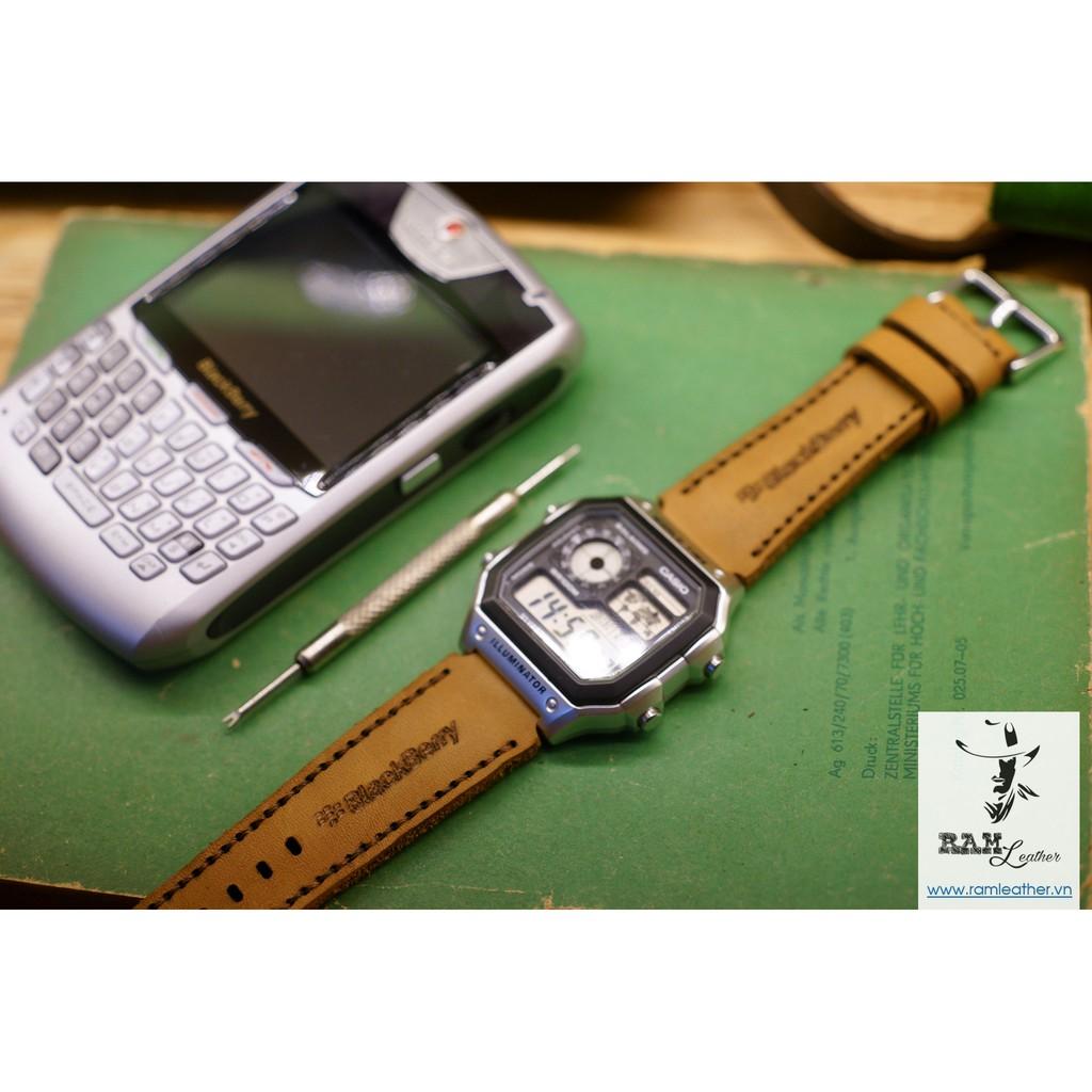 DÂY APPLE WATCH DA BÒ THẬT VÀNG SỮA RAM BLACKBERRY - ĐỦ SIZE