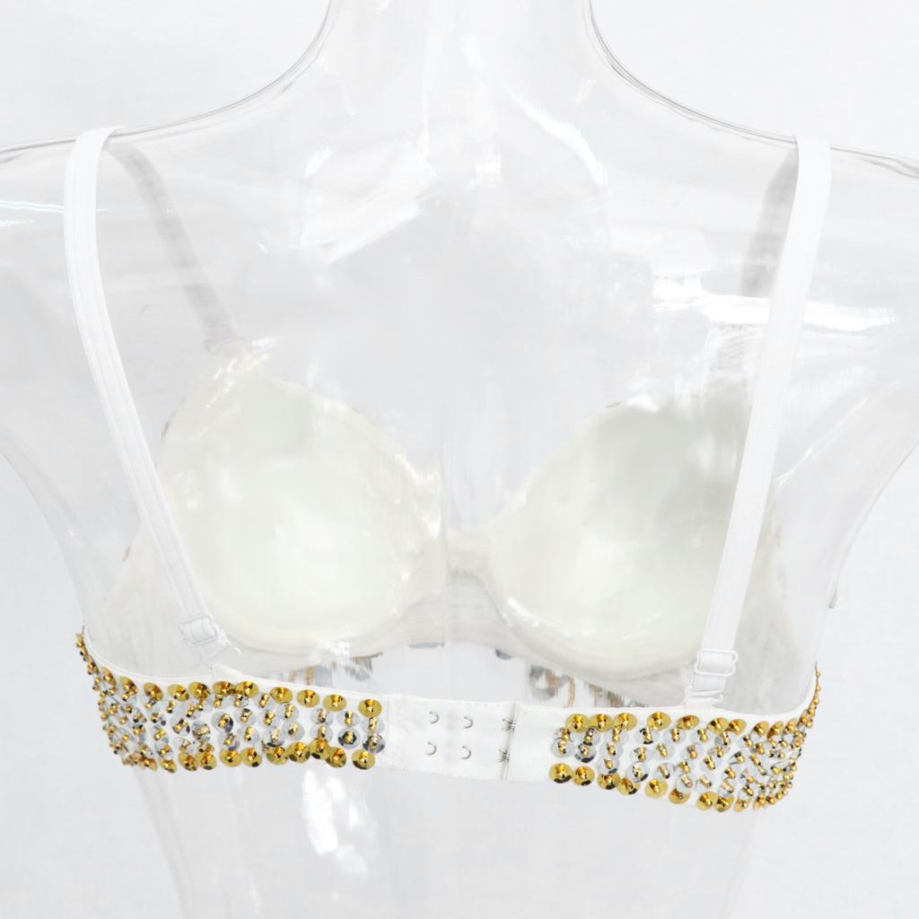 Women's Belly Dance Beaded Bra Sequins Top Sexy Dancing Singer Costume Tassels