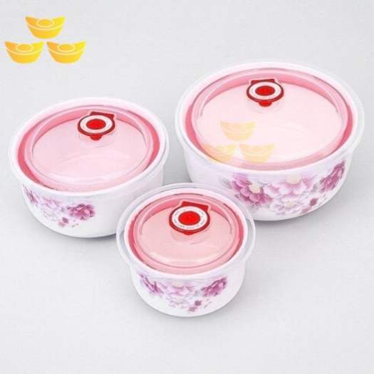 Bộ 3 bát sứ có nắp hút chân không