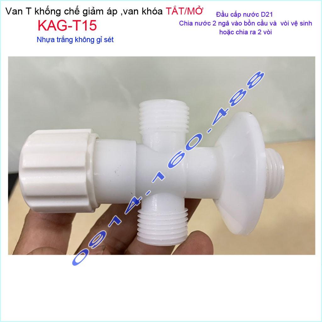 Van khống chế nhựa KAG-T15, van giảm áp T khóa chia nước 100% nhựa trắng dùng cho vùng nước phèn nước mặn siêu bền không