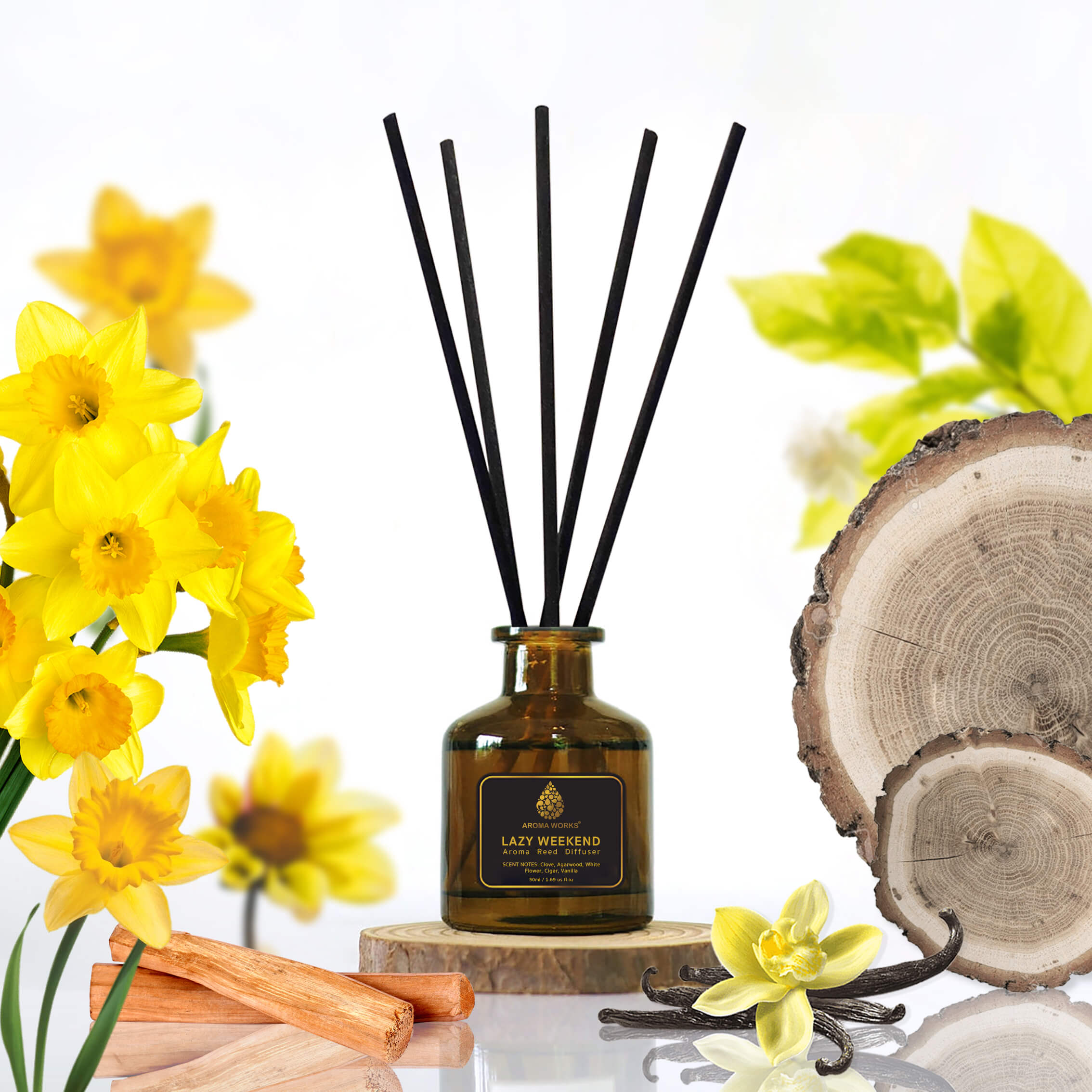 Tinh Dầu Tán Hương Thơm Phòng Cao Cấp Que Mây Aroma Works Reed Diffuser - Lazy Weekend