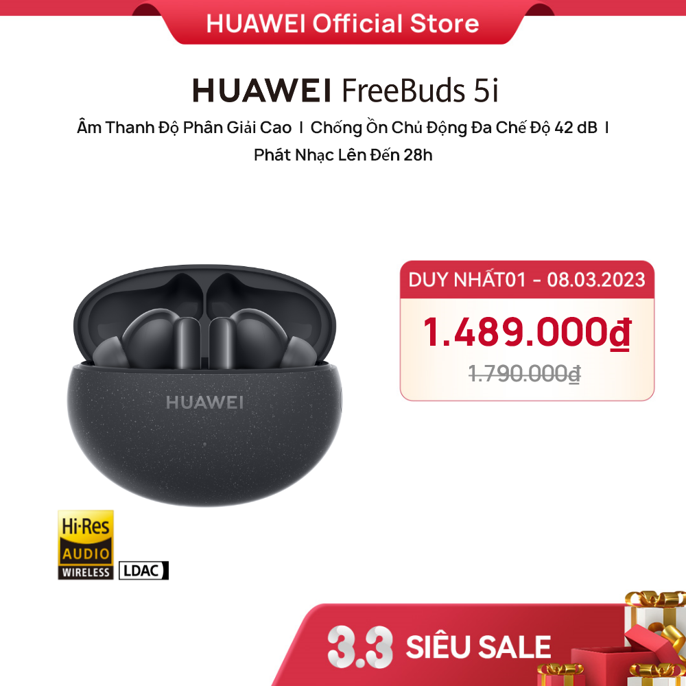 Tai Nghe Không Dây Huawei FreeBuds 5i | Âm thanh độ phân giải cao | Chống ồn chủ động đa chế độ 42dB | Phát nhạc lên đến 28h | Hàng Chính Hãng