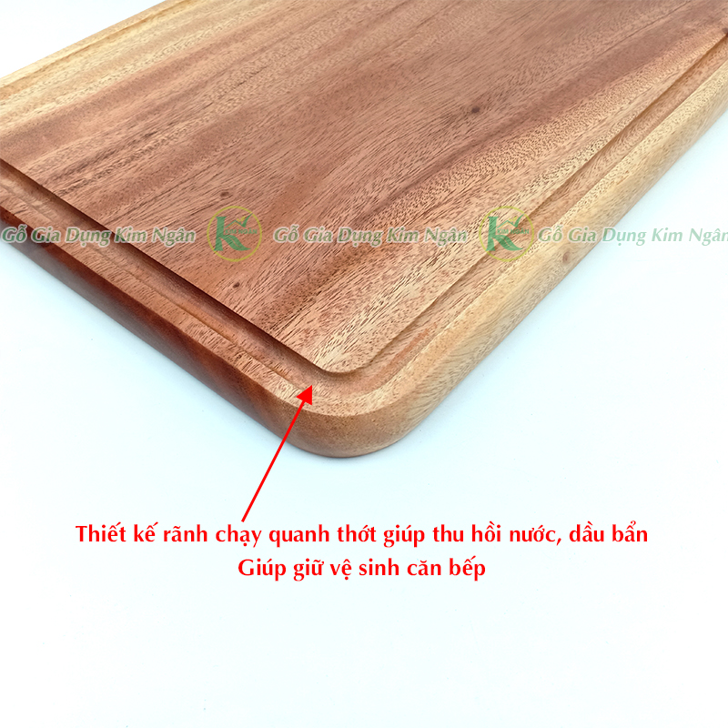 Thớt Gỗ Chữ Nhật Cắt Thái Chặt Thực Phẩm, Thớt Rãnh Decor Món Ăn, Thớt Rãnh Thu Hồi Nước Dầu Bẩn Dành Cho Căn Bếp Việt - Gỗ Kim Ngân