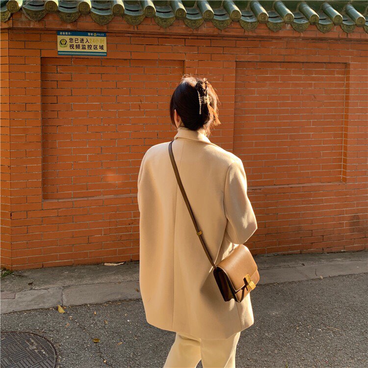 Áo khoác Blazer/Vest dạ trần bông dày dặn dáng rộng siêu ấm áp phong cách ulzzang Hàn Quốc - Hàng cao cấp