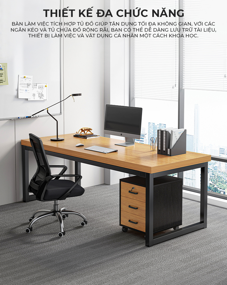 Bàn làm việc kết hợp tủ để đồ chất liệu gỗ mdf phủ melamin chống xước thương hiệu IGA - GM191