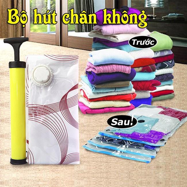 TÚI HÚT CHÂN KHÔNG CẤT CHĂN MÀN QUẦN ÁO + Tặng Kèm Bơm Tay (Bọc 8 Túi)