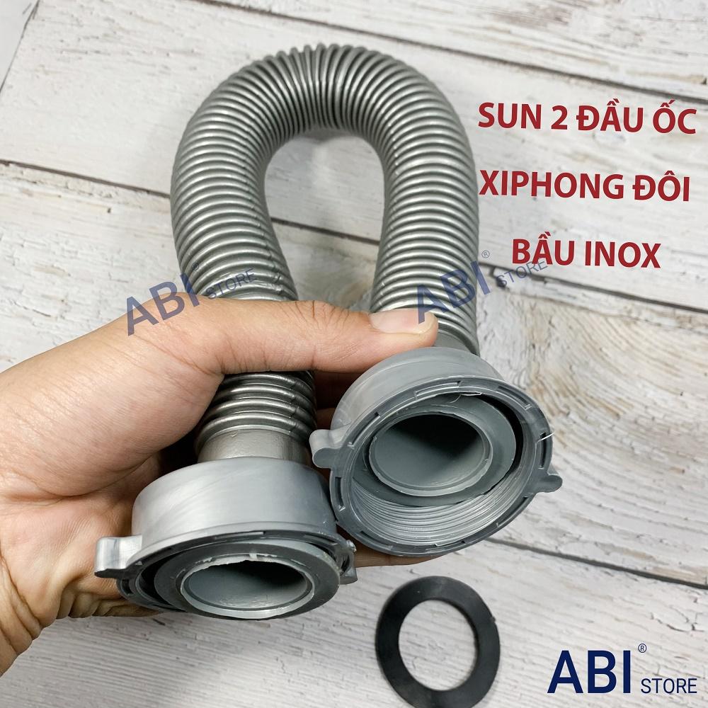 Ống thoát nước bộ xi phông chậu rửa bát 2 hố bầu inox