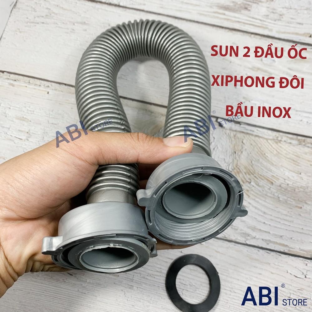 Ống thoát nước bộ xi phông chậu rửa bát 2 hố bầu inox ( sun 2 đầu ốc )