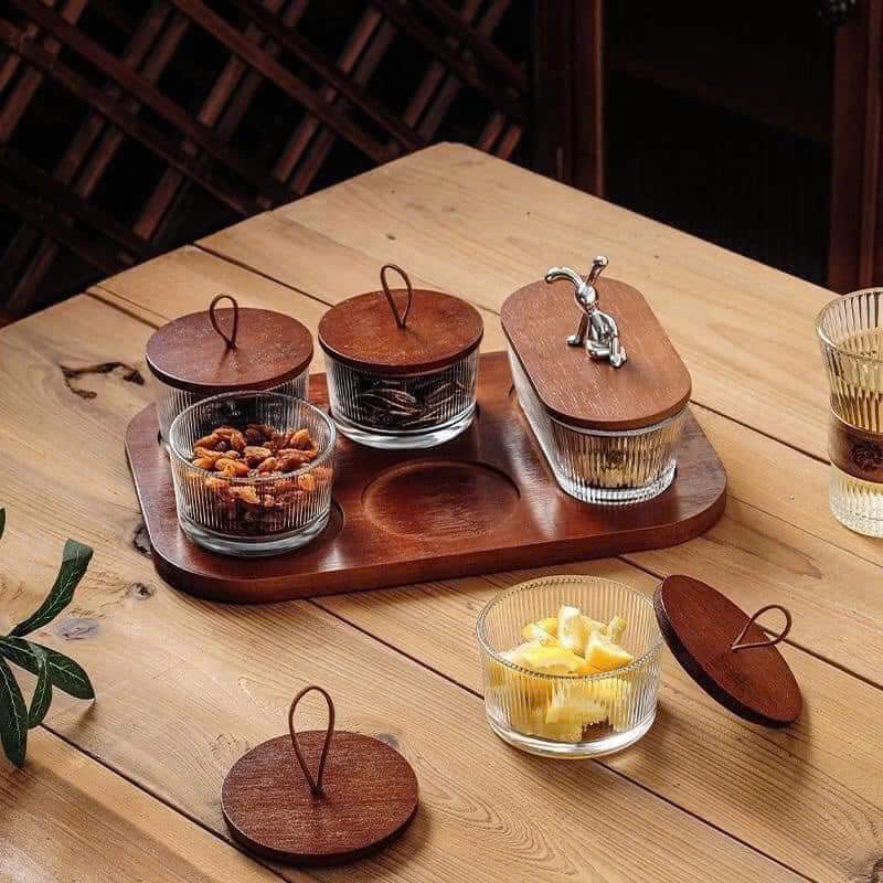 Hũ Đựng Mứt Tết 6 Ngăn Thuỷ Tinh Có Nắp - Khay Mứt Trái Tim - Kèm Khay Đựng Bánh Kẹo, Hoa Quả Trang Trí Ngày Tết Sang Trọng - HÀNG CHÍNH HÃNG MINIIN