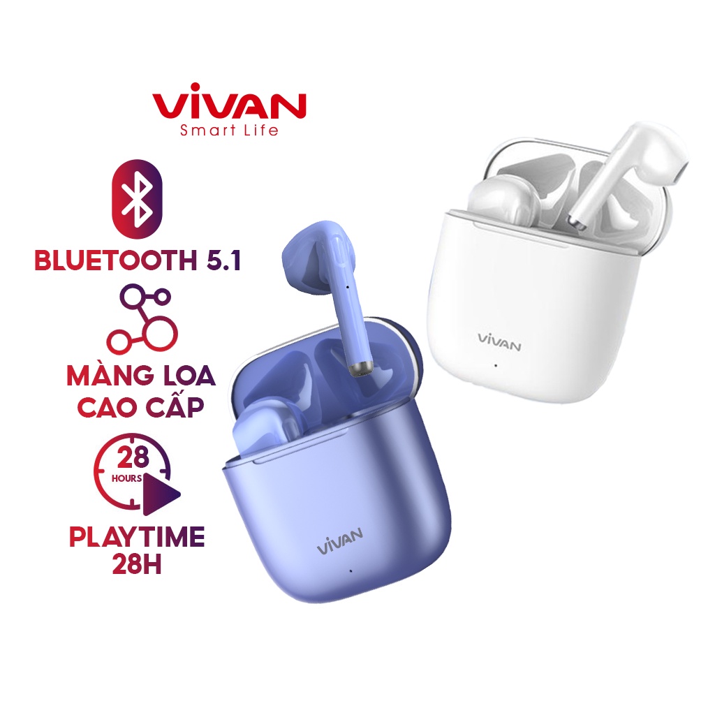 Tai Nghe Bluetooth VIVAN Liberty T220 Playtime Đến 28H Chống Nước - Hàng Chính Hãng- Màu Trắng