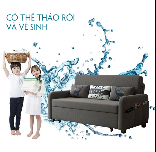 GIƯỜNG SOFA THÔNG MINH GẤP GỌN KHUNG THÉP CHỊU LỰC. KT 1m6 x 1m9 TẶNG KÈM 3 GỐI CÙNG TONE Nội Thất Juno Sofa