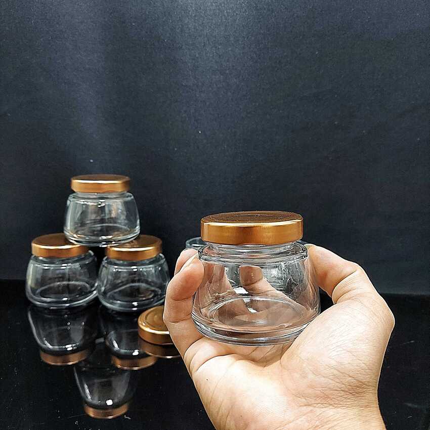 Lọ Thủy Tinh 150ML nắp thiếc màu đồng – vai thon, cực dày, siêu trong - Hủ Chưng Yến , Hũ Làm Sữa Chua , Lọ Đựng Sữa Chua , dầu dừa, thực phẩm, mỹ phẩm, gia vị