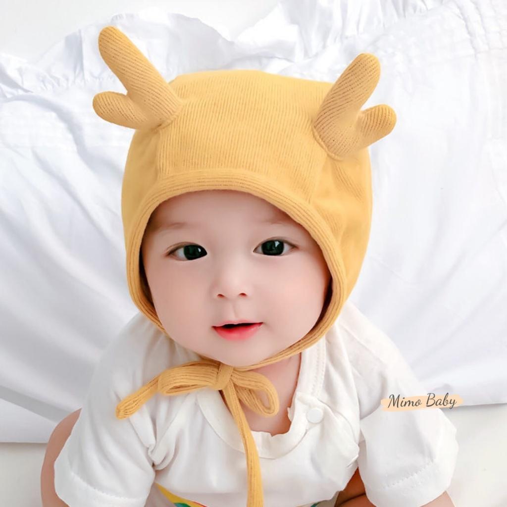 Mũ nón cotton buộc dây gắn sừng tuần lộc dễ thương cho bé MD205 Mimo Baby