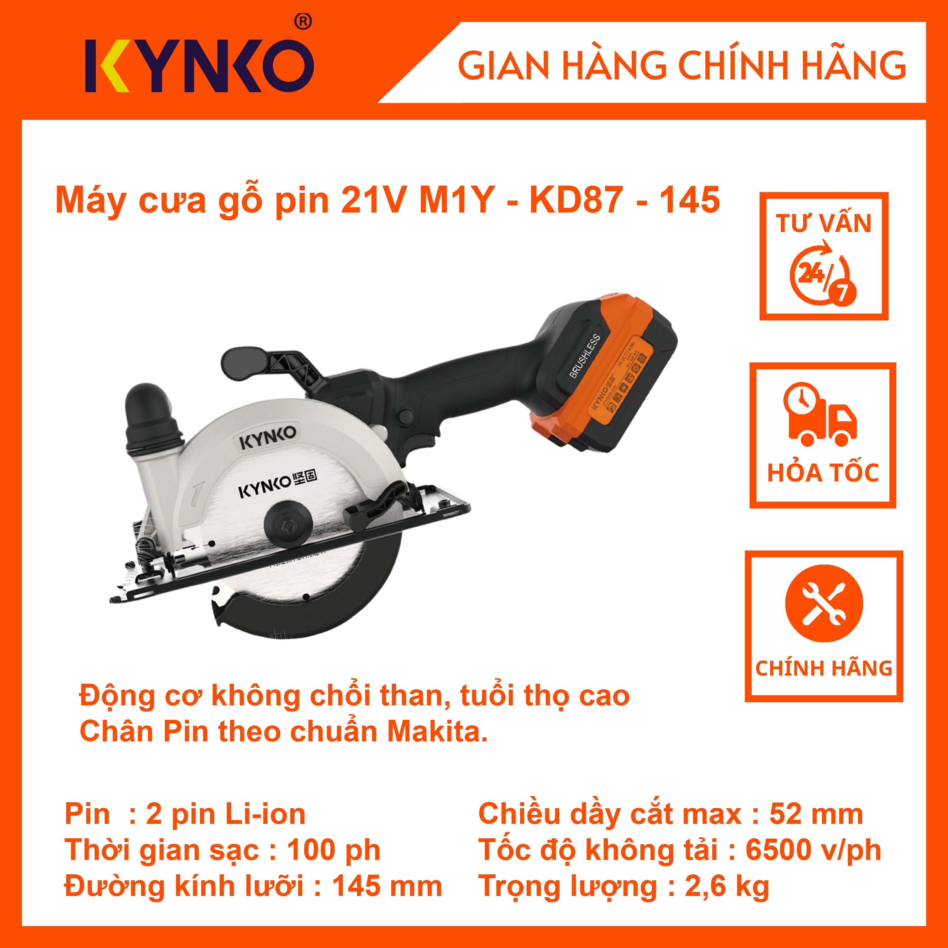 Máy cưa gỗ pin cầm tay chính hãng Kynko 21V M1Y - KD87 #6871 siêu bền bỉ