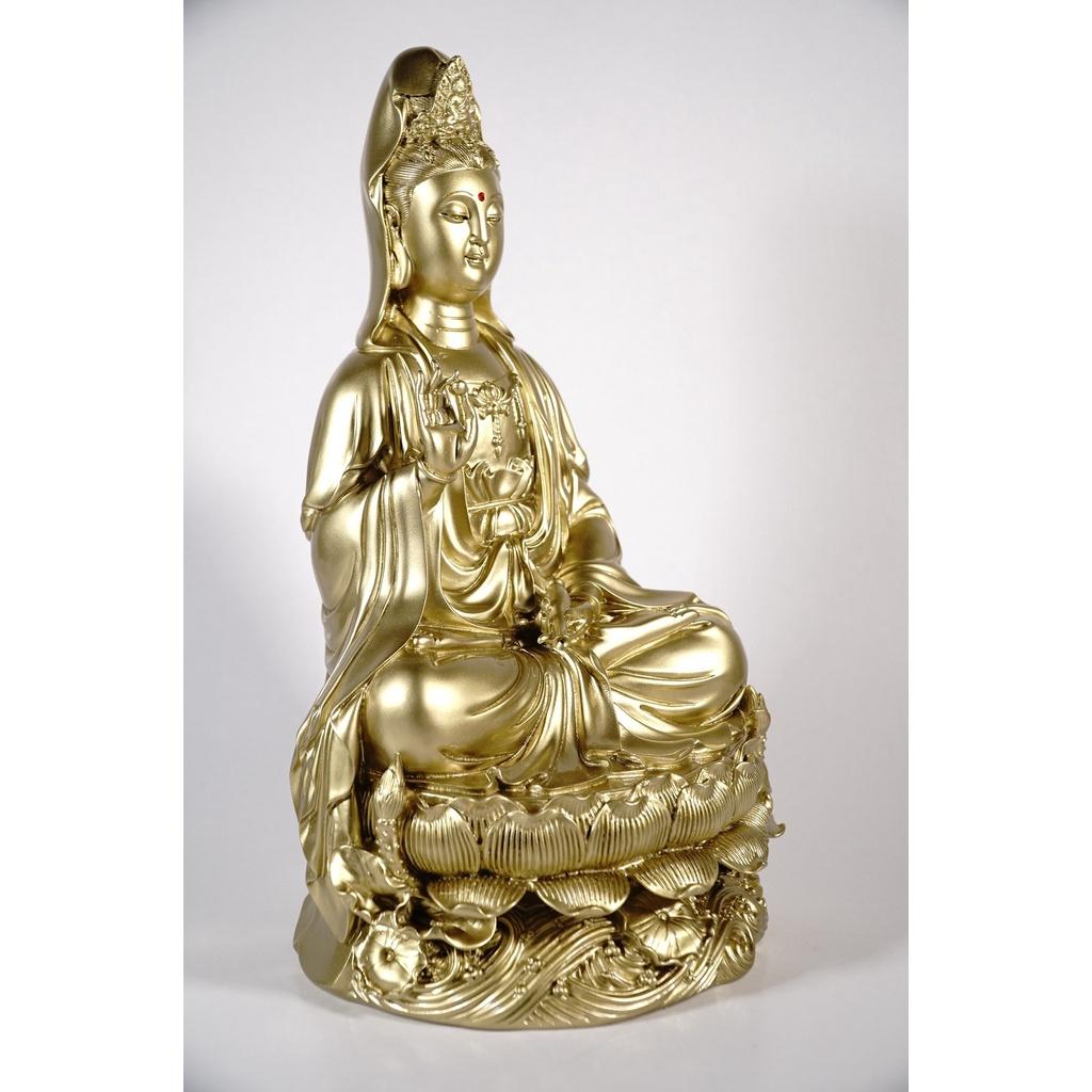 Tượng Phật Bà Quan Thế Âm Bồ Tát ngồi đài sen mạ đồng - Cao 30cm
