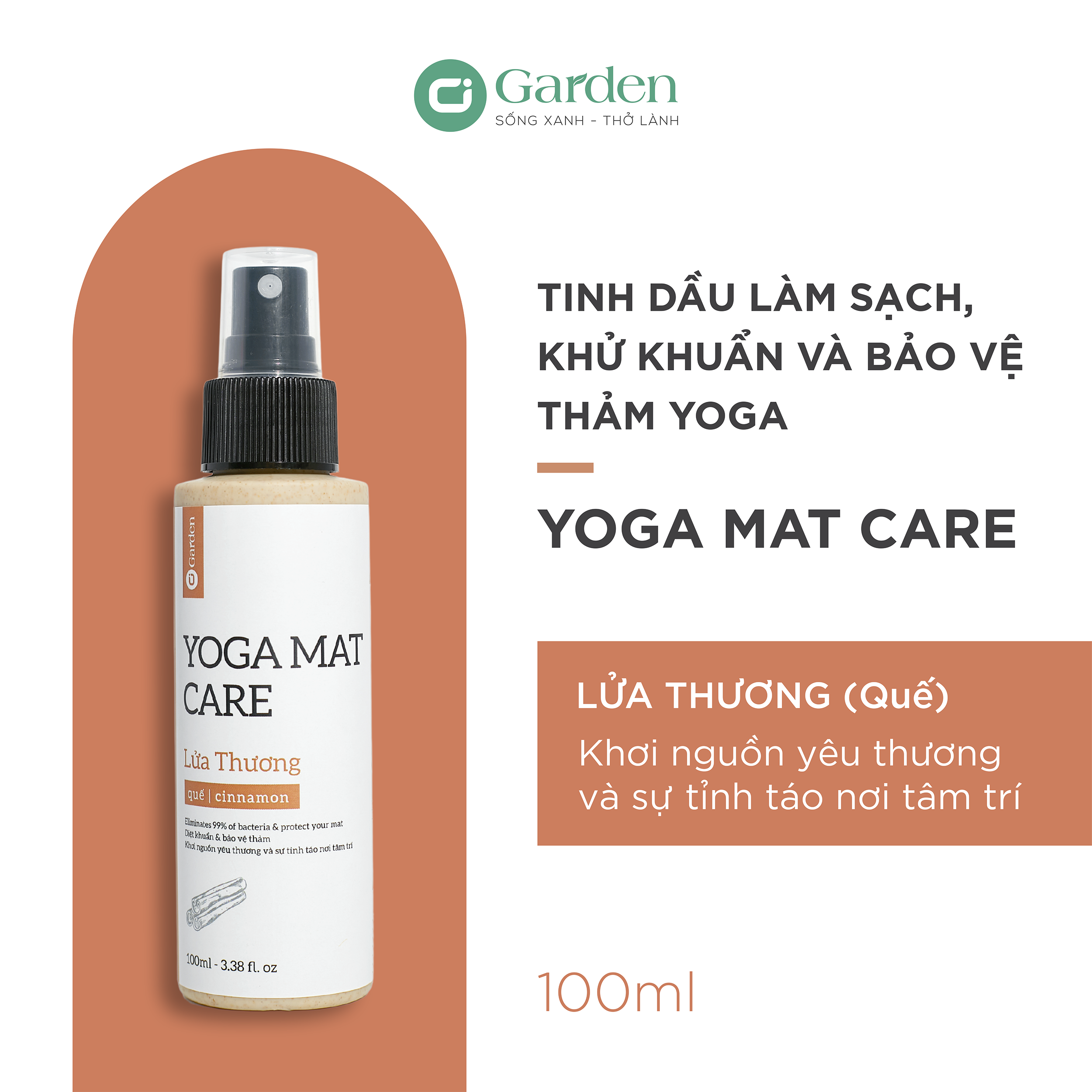 Tinh dầu xịt vệ sinh thảm yoga - YOGA MAT CARE - Lửa thương - Quế - 100ml - 100% thiên nhiên và hữu cơ - không hoá chất - không cồn