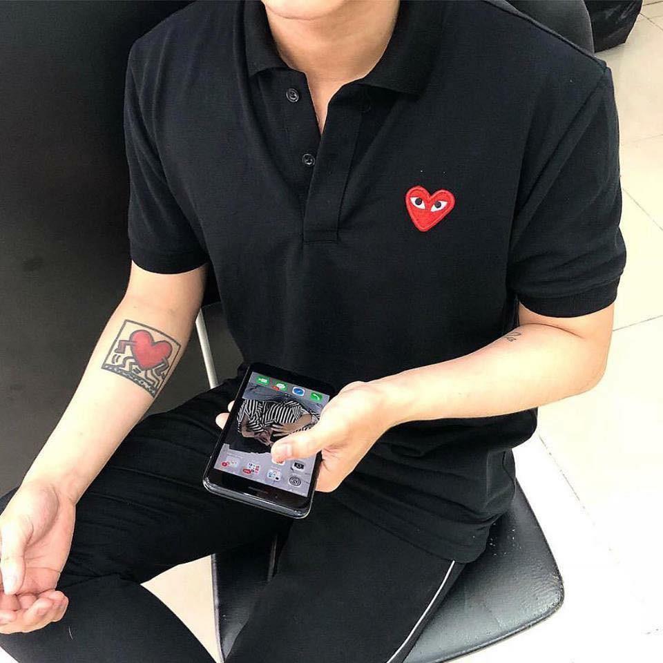 Áo Thun Polo Nam Nữ Thêu Tim Tay Lỡ Unisex