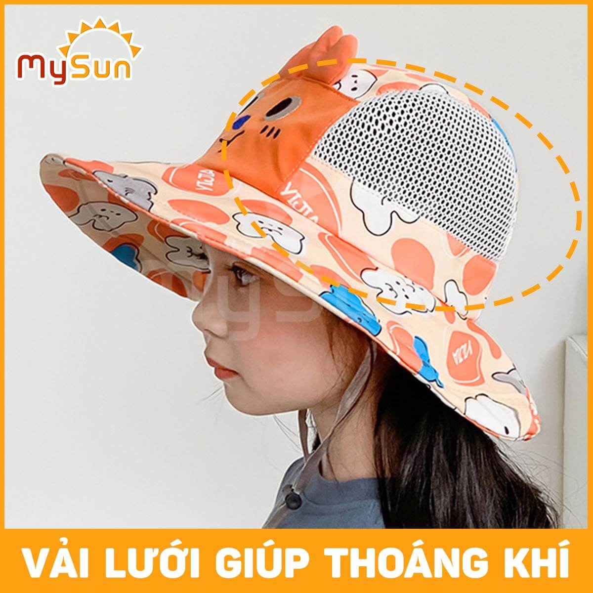 Nón mũ chống che nắng cho bé gái, trai vành rộng vải lưới thoáng khí MySun