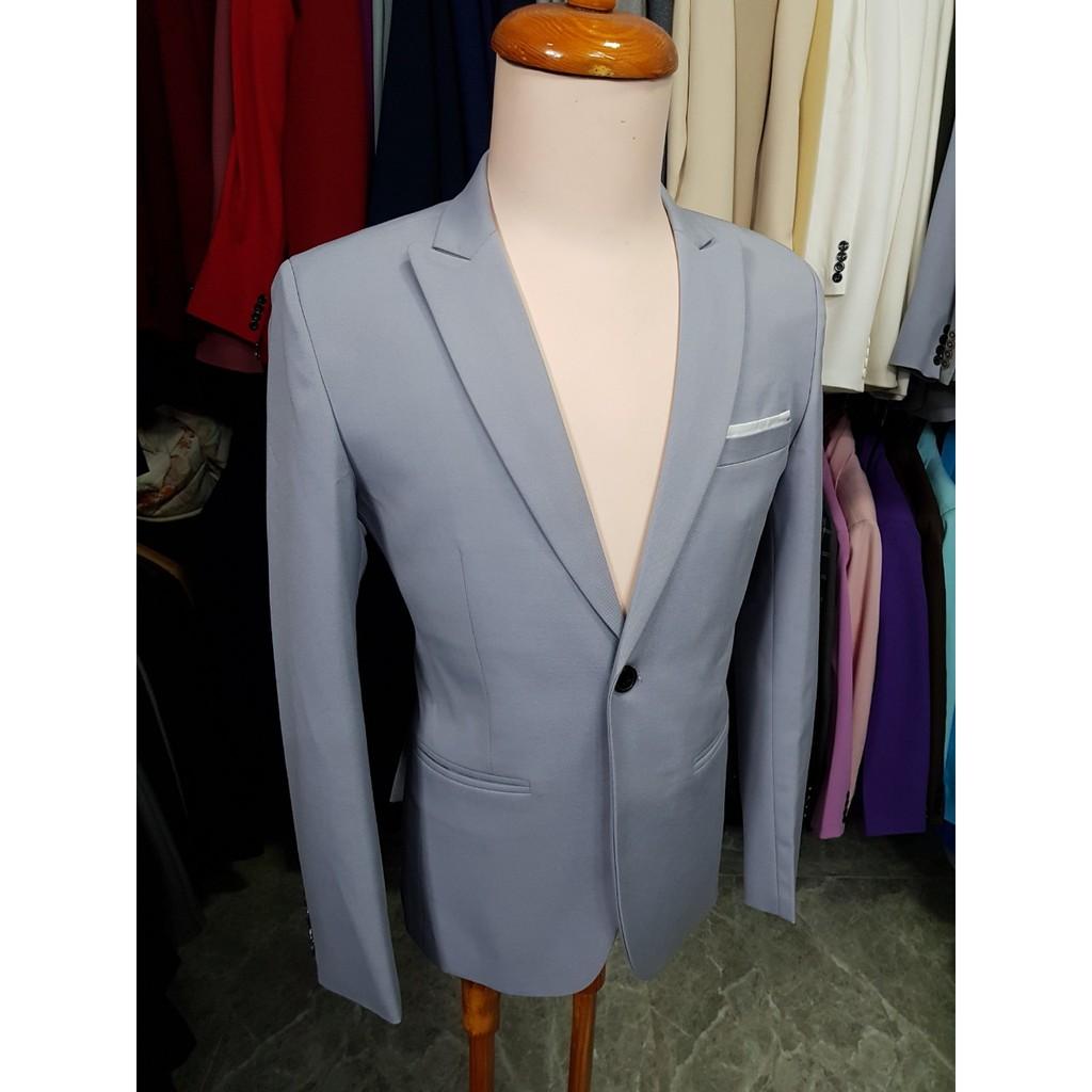 Áo vest nam form ôm body 1 nút màu xám ghi chất liệu vải dày mịn
