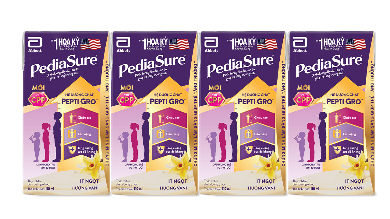 Lốc 04 Hộp Sữa Nước Abbott Pediasure Vani 110ml cho trẻ biếng ăn từ 1 - 10 tuổi