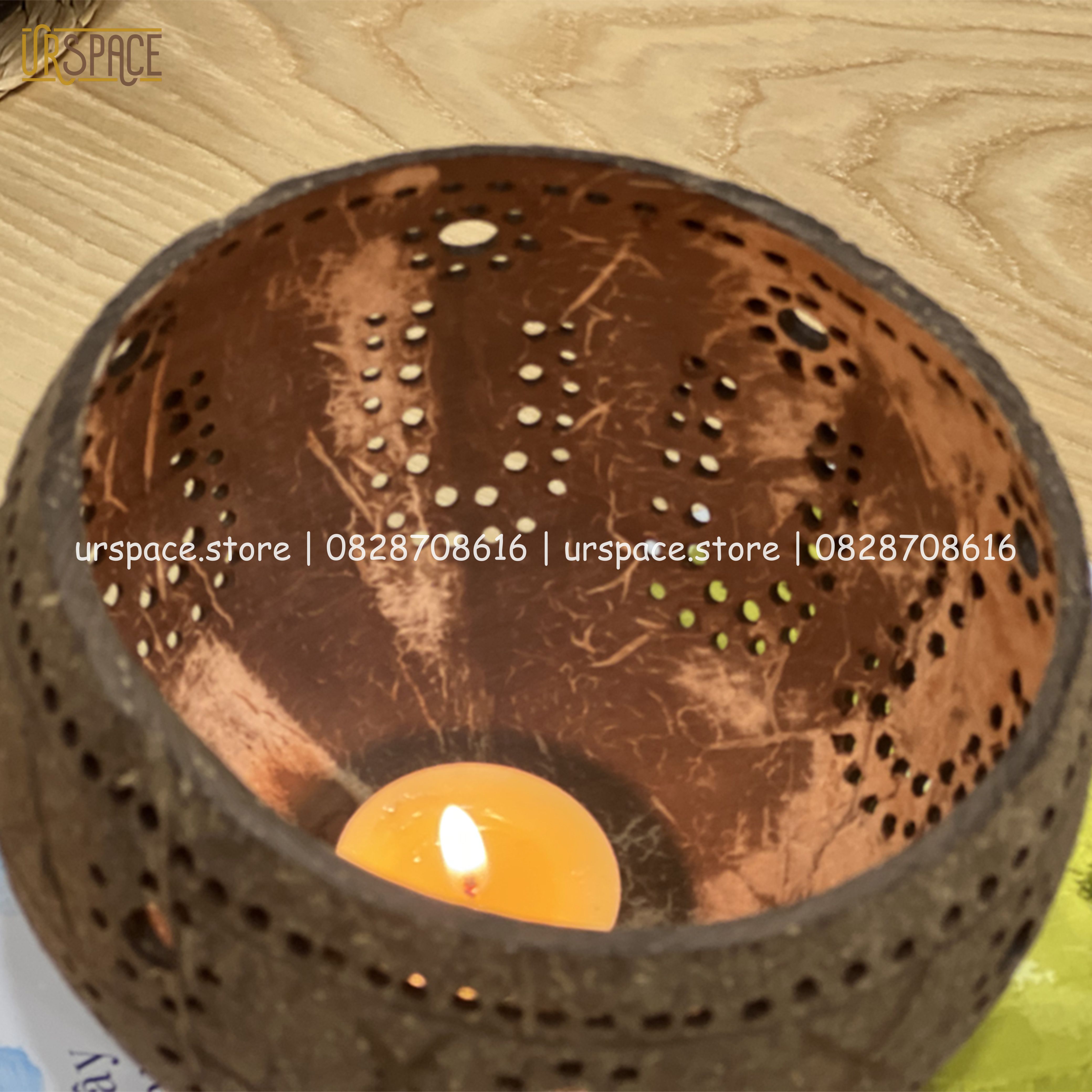 Đèn gáo dừa đèn Trung thu, đèn Hallowen, đèn trang trí spa kèm nến/ Coconut shell candle holder for home decor