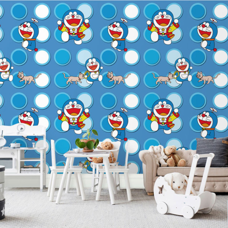 Cuộn 5m Decal Giấy Dán Tường DOREMON Ô TRÒN