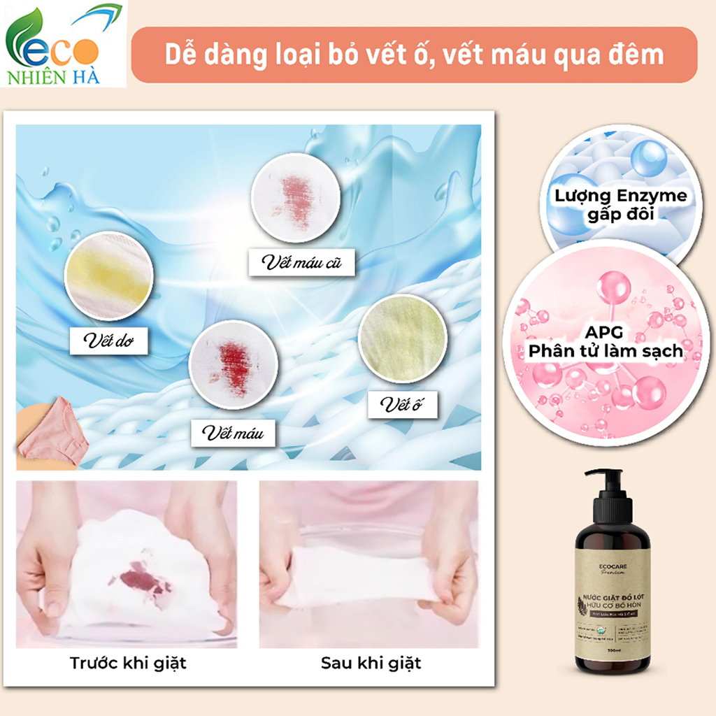 Nước giặt đồ lót ECOCARE PREMIUM 300ml tinh dầu bạc hà cam, tẩy ố khử khuẩn an toàn mẹ bầu