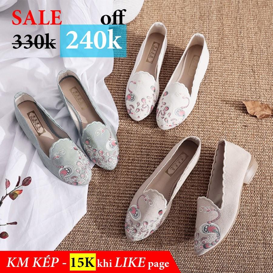 Giày thêu công đế bệt không dây