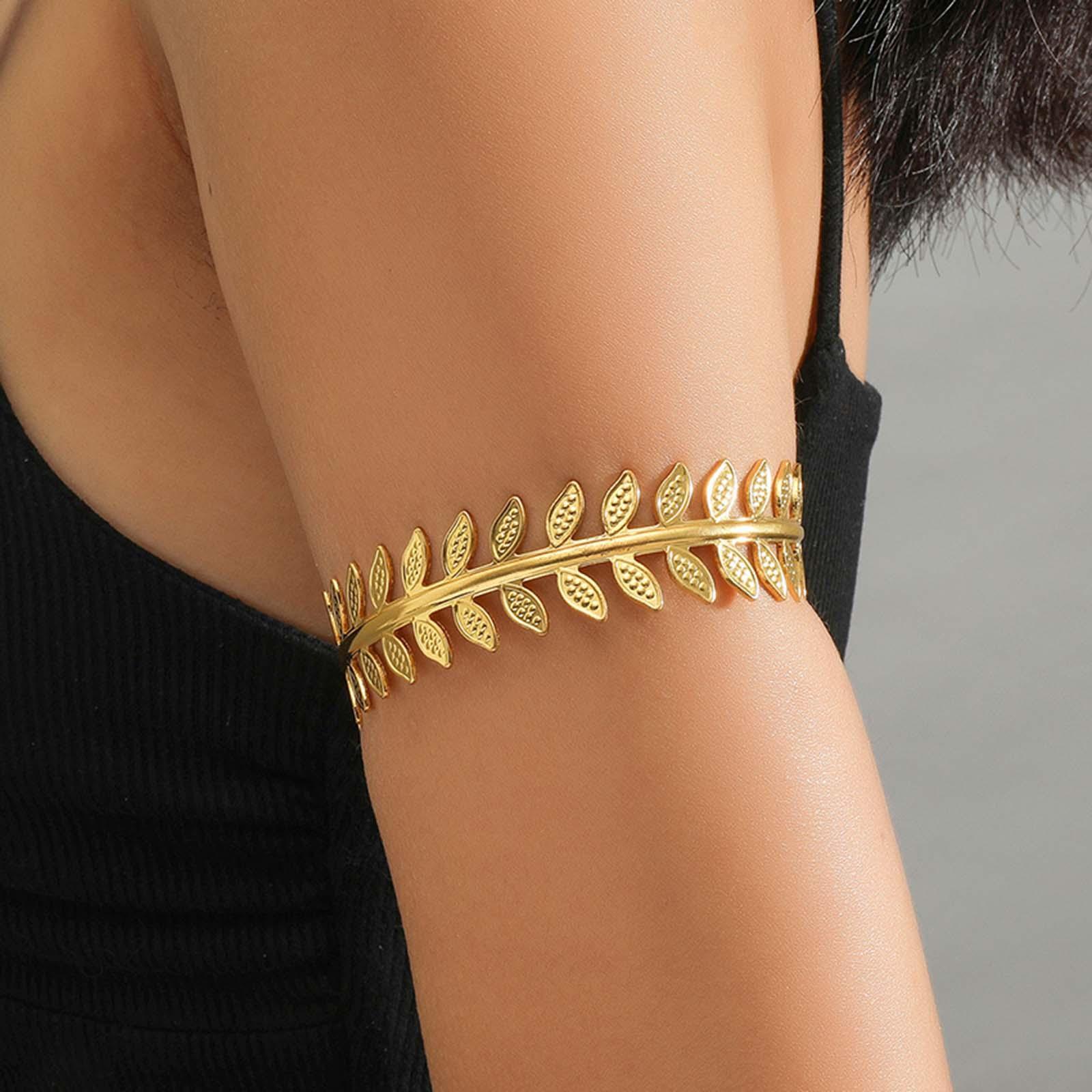 Roman Greek Leaf Feather Tassels Arm Bracelet Women Girls metal Open Upper Arm Bangle Adjustable Armlet Armband