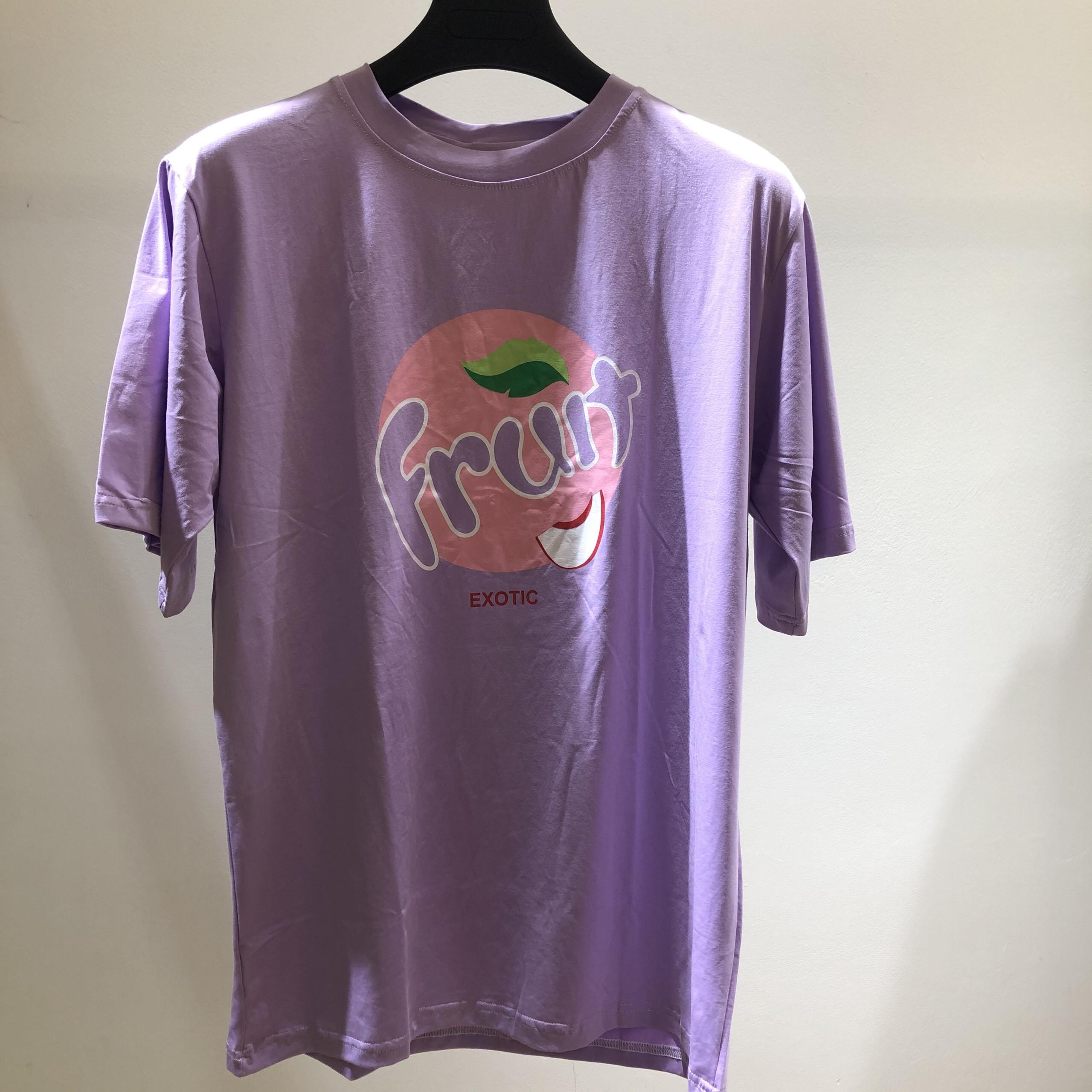 Áo Thun Nữ Cotton Cao Cấp in Fruit Tím Nhạt Cổ Tròn , Thoáng Mát, Co Giãn Thấm Mồ Hôi APFT16