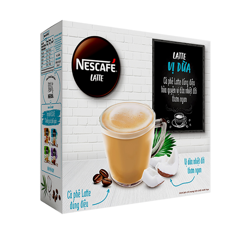 Cà phê hòa tan NESCAFÉ Latte VỊ DỪA (hộp 10 gói x 20g)