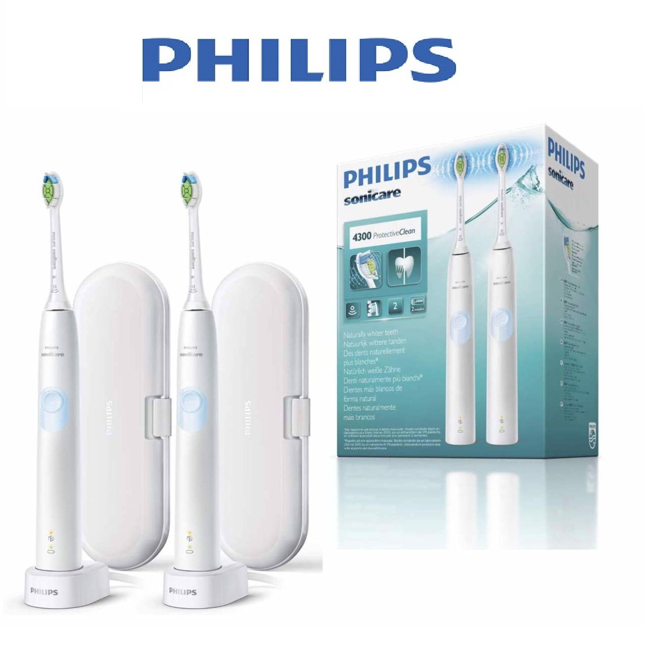 Bộ đôi bàn chải đánh răng điện Philips Sonicare ProtectiveClean 4300 (Màu Ngẫu Nhiên) - Hàng Nhập Khẩu