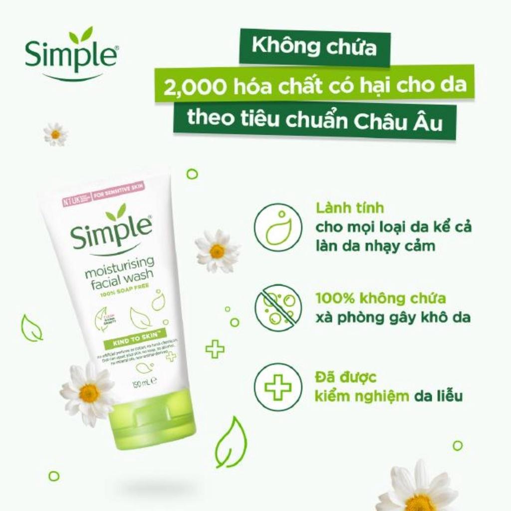 Combo 2 Simple Sữa Rửa Mặt Cho Da Nhạy Cảm Đàn Hồi 150ml + Nước Tẩy Trang Sạch Sâu 200ml