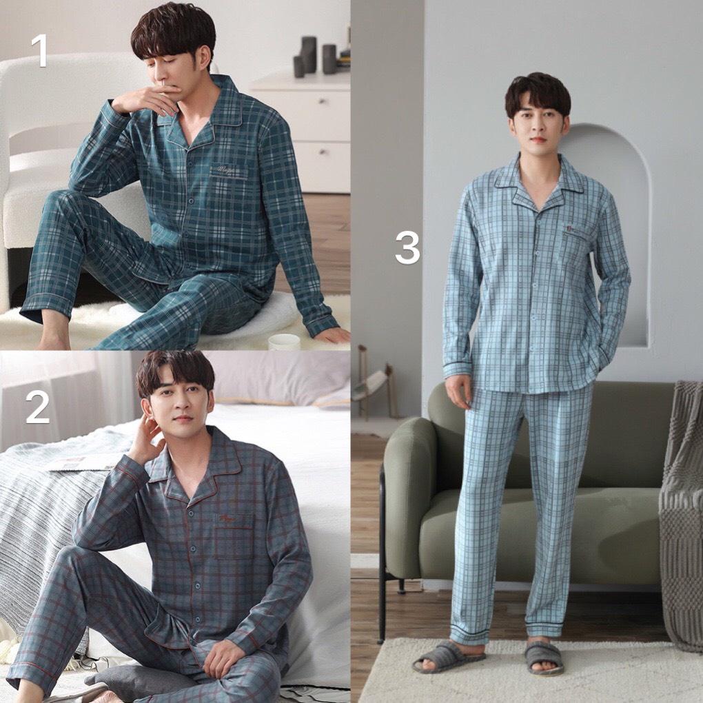 Bộ Pijama nam kẻ caro chất liệu cotton cao cấp dày mịn, thoáng mát, size L-3XL