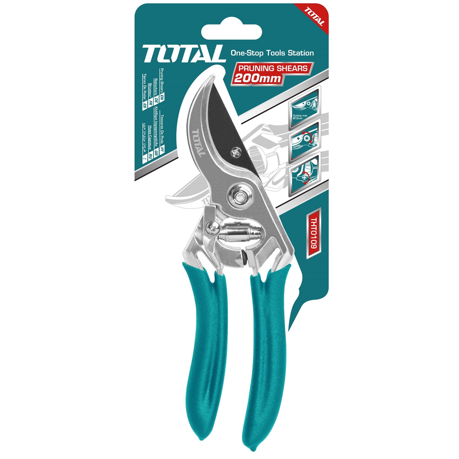 Kéo cắt tỉa cây kiểng, cành cây chuyên dụng làm vườn 20cm TOTAL THT0109 - Cắt tỉa cây cảnh, Lưỡi thép carbon, tay cầm pp nhám - Tốc độ 247