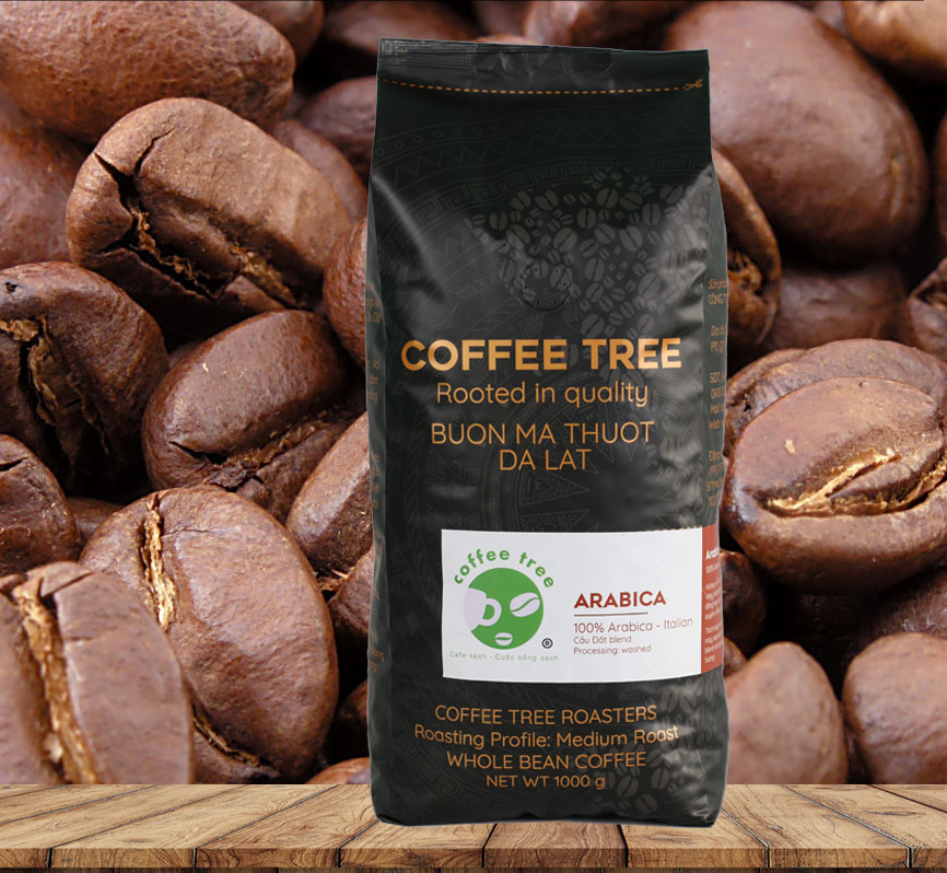 Cà phê hạt Arabica Cầu Đất nguyên chất 100% Coffee Tree 1kg thơm nồng, vị nhẹ, gu tây - Cà phê Đà Lạt tuyển chọn hoàn toàn trái chín rang công nghệ Châu Âu