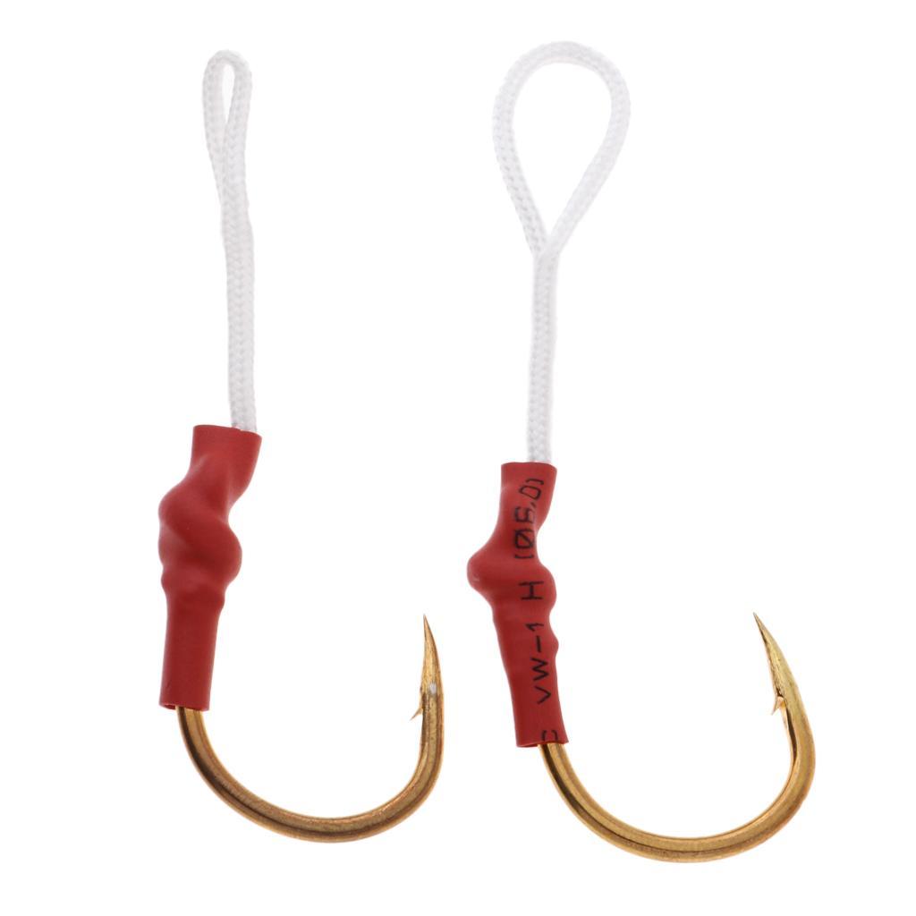 2 Pieces Stainless Steel Jig Jigging Fish Hook Assist Fishing Hook with White PE Line