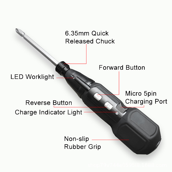 Tua vít điện sạc pin Kalei 3.6V/900mAh với 2 chế độ hoạt động, động cơ dây đồng, bánh răng kim loại dụng cụ vặn vít tự động tiện lợi