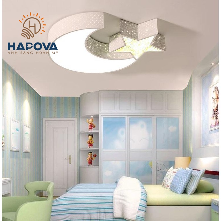 Đèn ốp trần phòng khách, phòng ngủ hình trăng sao HAPOVA GABI 8324 + Tặng kèm Khiển