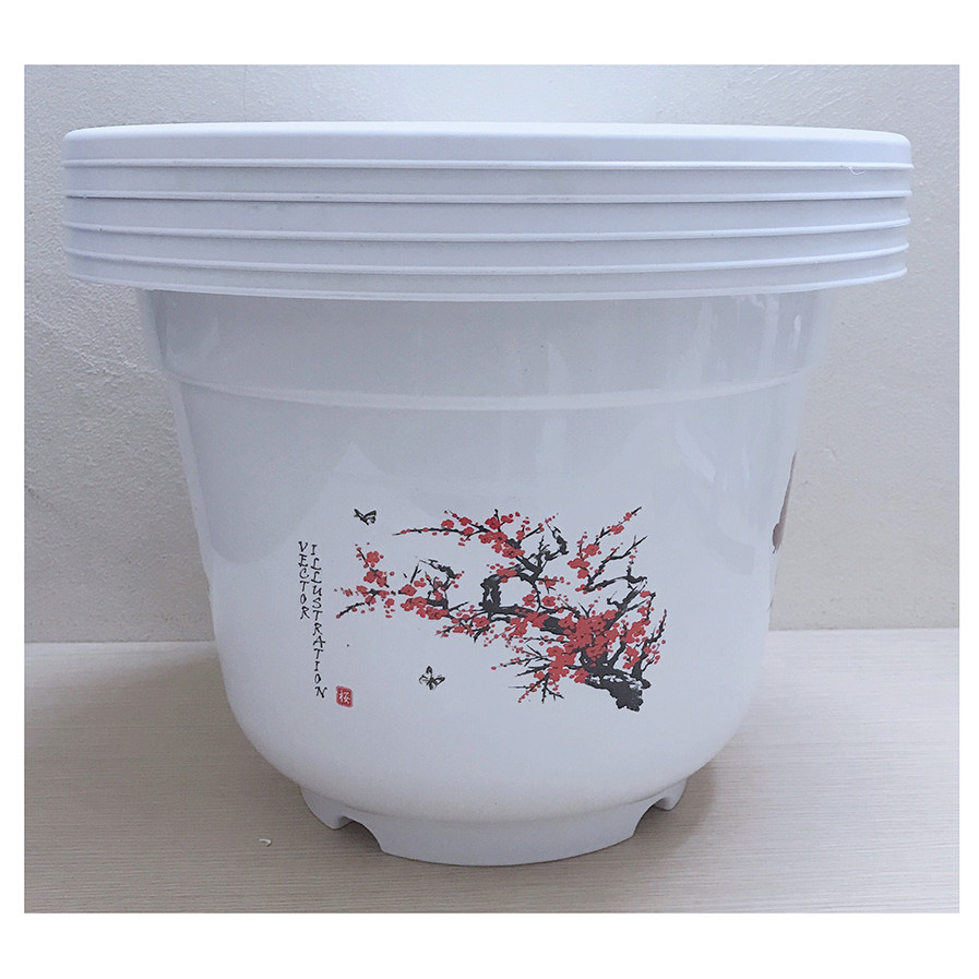 5 Chậu Nhựa BỐN MÙA AB460x360  Hình Tròn Màu Trắng Trồng Hoa, Cây Cảnh Kích Thước: 37x27  Cm