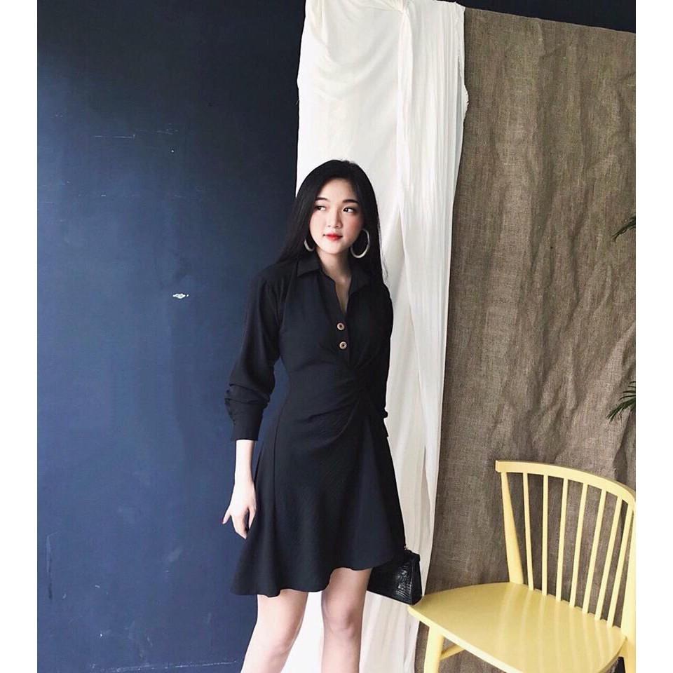 Đầm xòe sơmi đũi nhúng eo from chuẩn đẹp